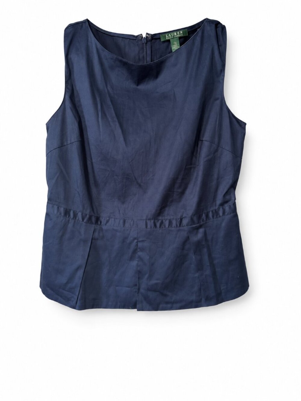 Lauren Ralph Lauren Navy Blue Cotton Stretch Sleeveless Peplum Top Size 12 NWT